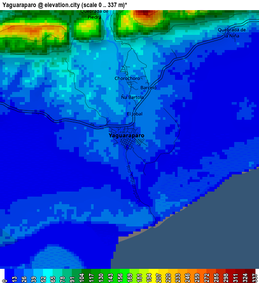 Yaguaraparo elevation map