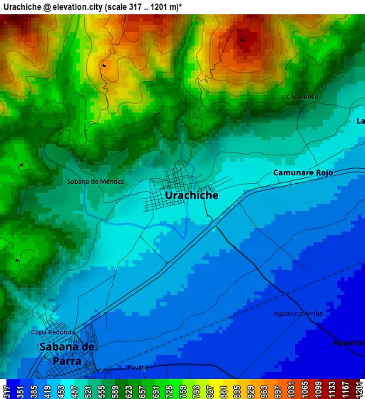 Urachiche elevation map