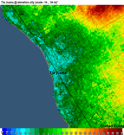 Tía Juana elevation map