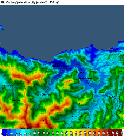 Río Caribe elevation map