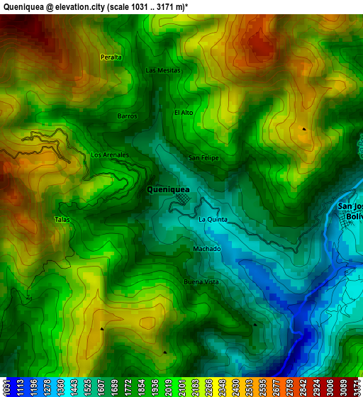 Queniquea elevation map