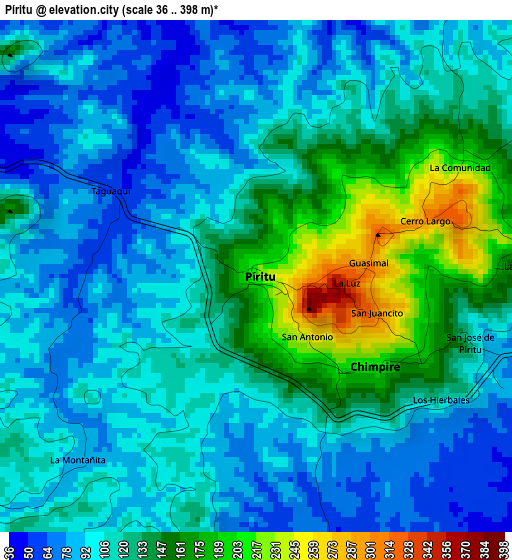 Píritu elevation map