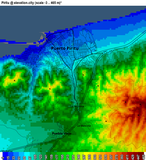 Píritu elevation map