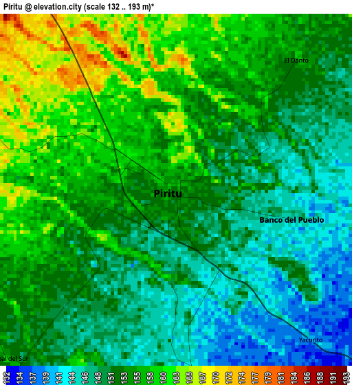 Píritu elevation map