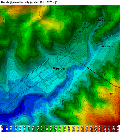 Mérida elevation map
