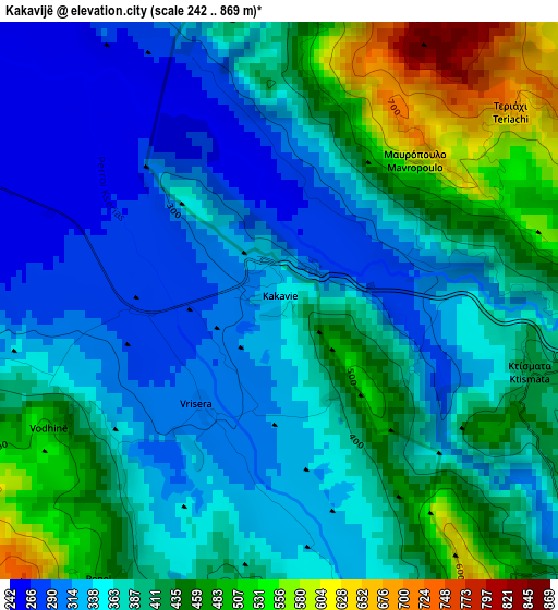 Kakavijë elevation map