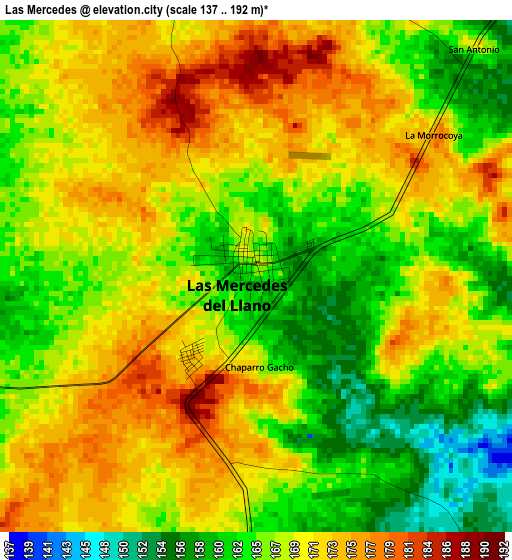 Las Mercedes elevation map