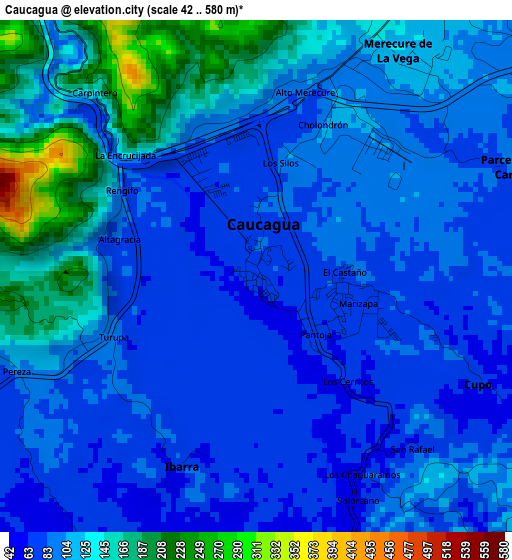 Caucagua elevation map