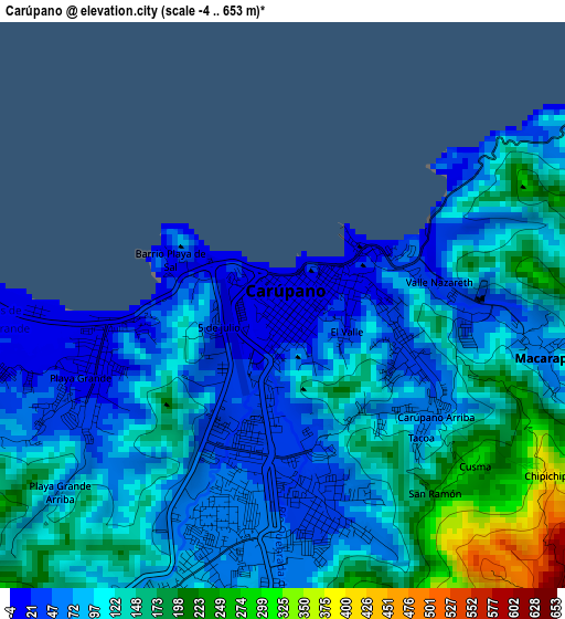 Carúpano elevation map