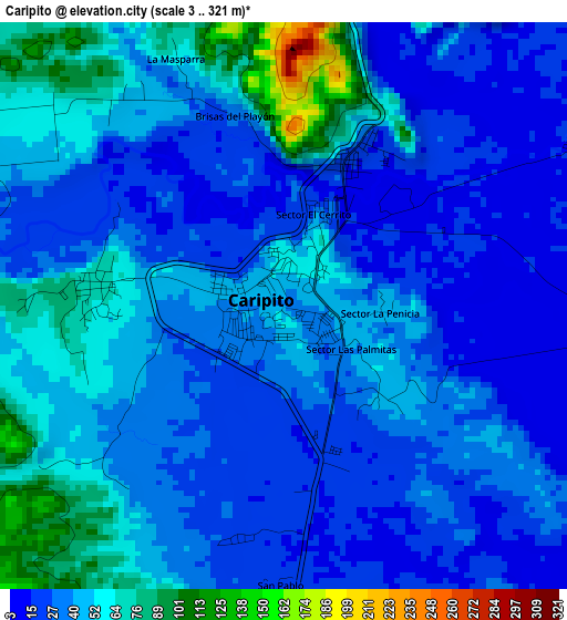 Caripito elevation map