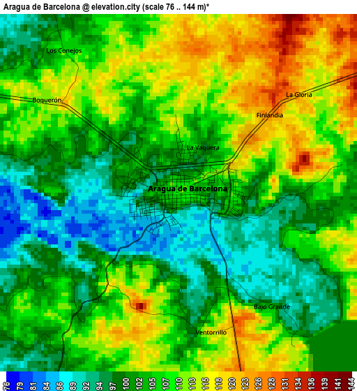 Aragua de Barcelona elevation map