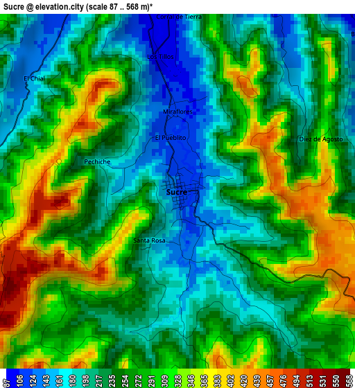 Sucre elevation map