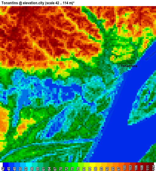 Tonantins elevation map