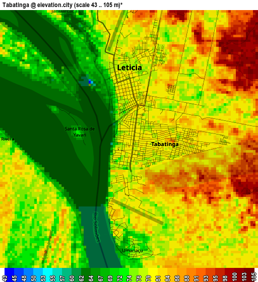 Tabatinga elevation map