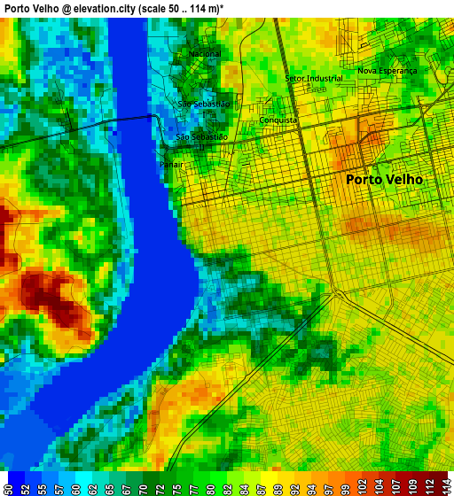 Porto Velho elevation map