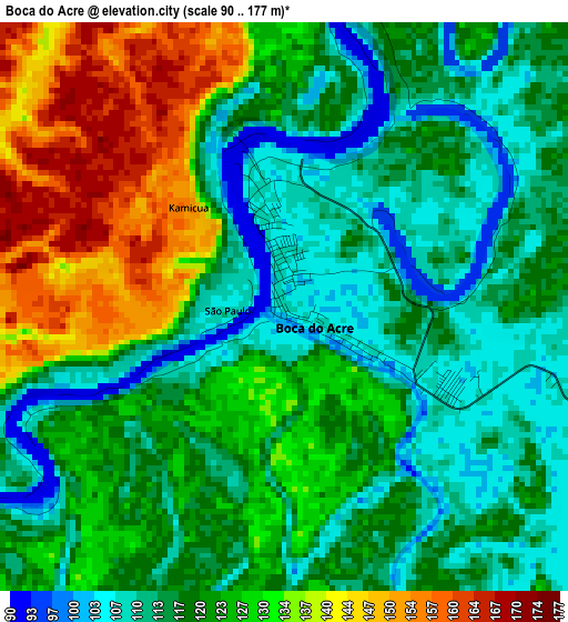 Boca do Acre elevation map