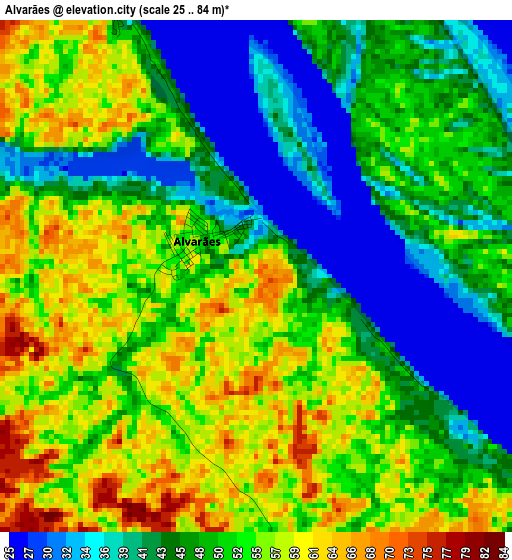 Alvarães elevation map