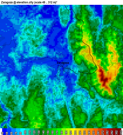 Zaragoza elevation map