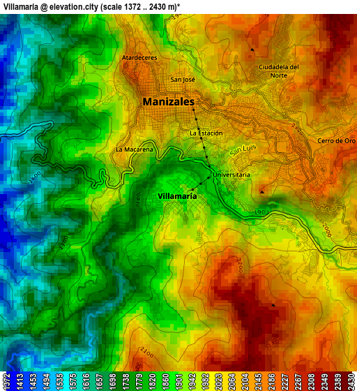 Villamaría elevation map