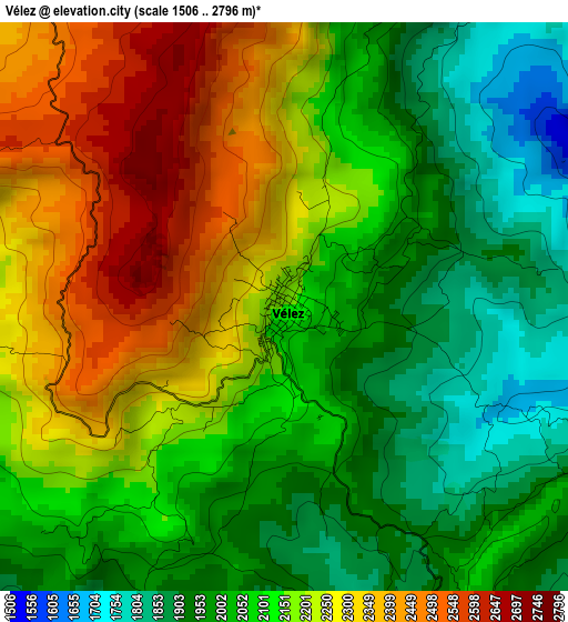 Vélez elevation map