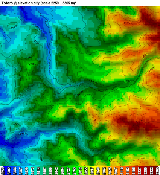 Totoró elevation map