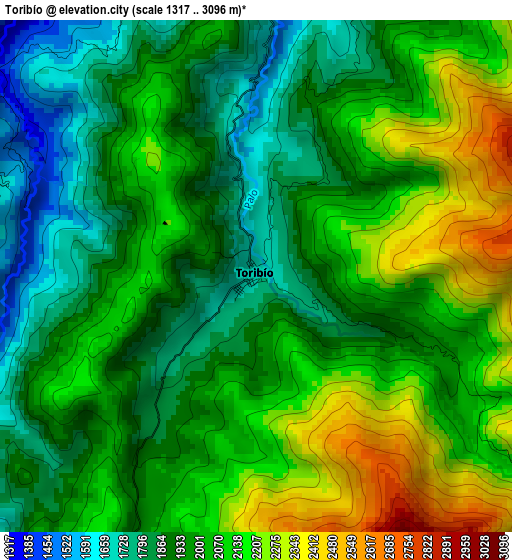 Toribío elevation map