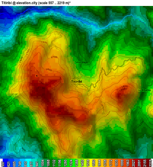 Titiribí elevation map