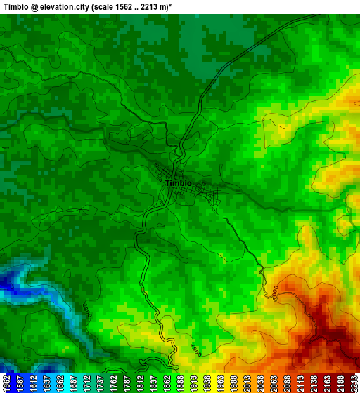 Timbío elevation map