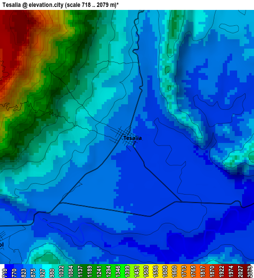 Tesalia elevation map