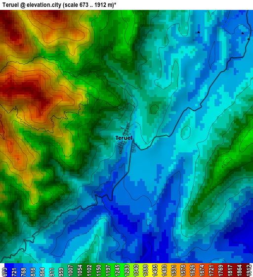 Teruel elevation map