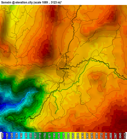 Sonsón elevation map