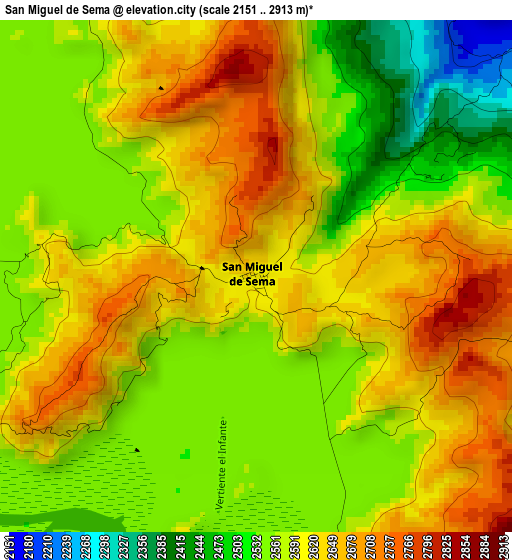 San Miguel de Sema elevation map