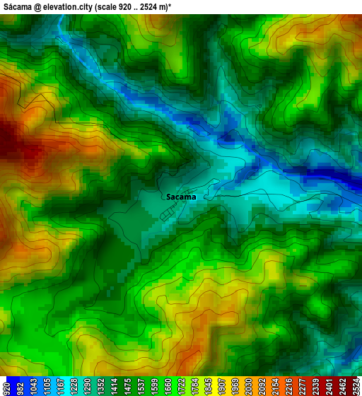 Sácama elevation map