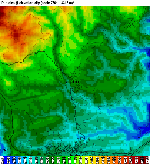 Pupiales elevation map