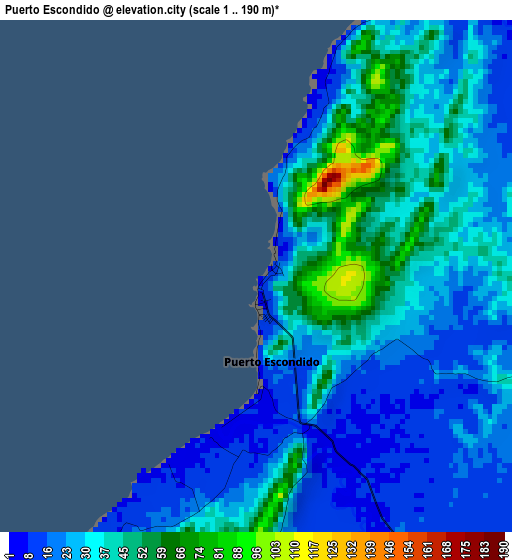 Puerto Escondido elevation map