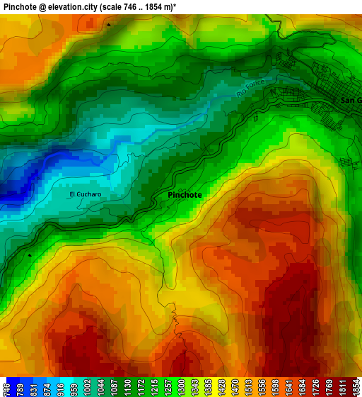 Pinchote elevation map