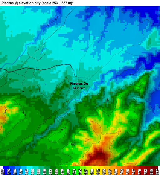 Piedras elevation map