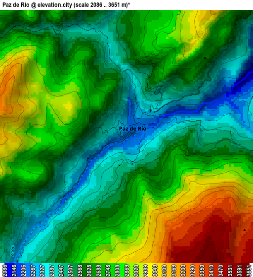 Paz de Río elevation map