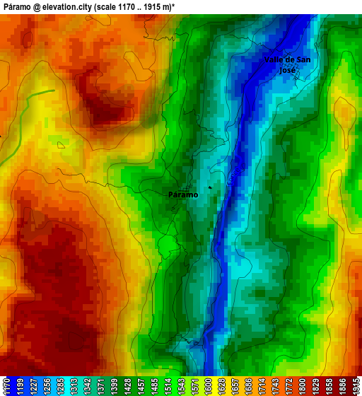 Páramo elevation map