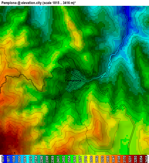Pamplona elevation map