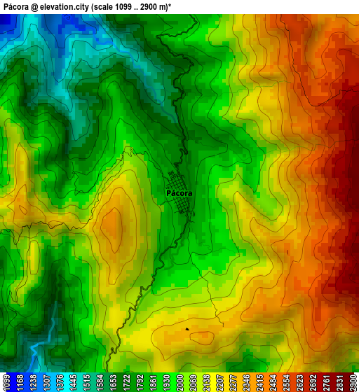 Pácora elevation map