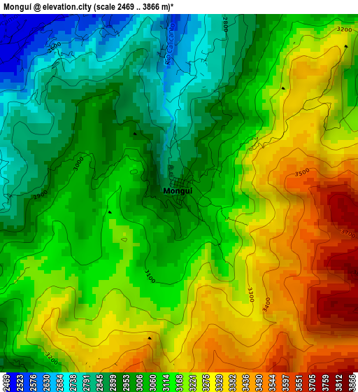 Monguí elevation map