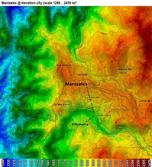 Manizales elevation map