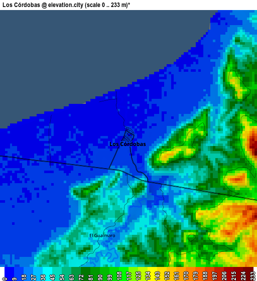 Los Córdobas elevation map