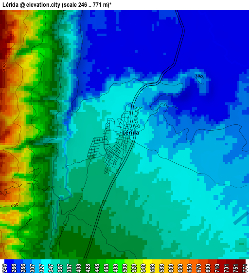 Lérida elevation map