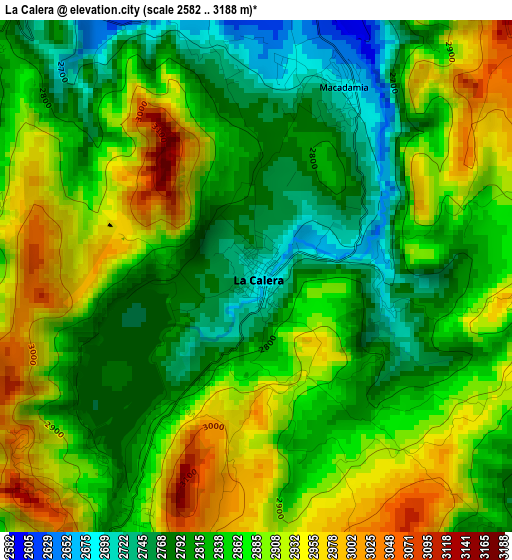 La Calera elevation map