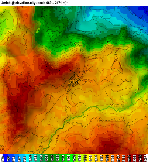 Jericó elevation map