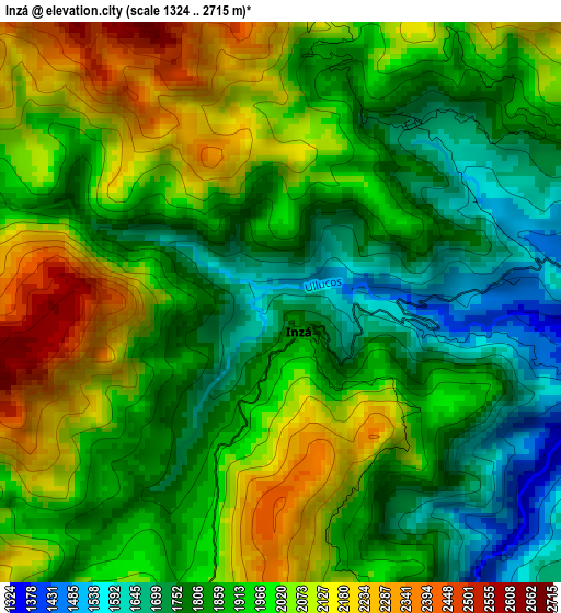 Inzá elevation map