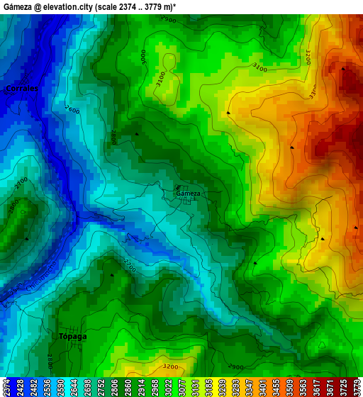 Gámeza elevation map