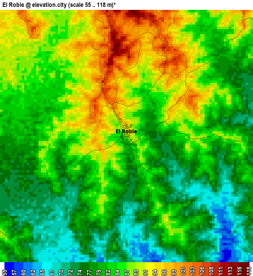 El Roble elevation map